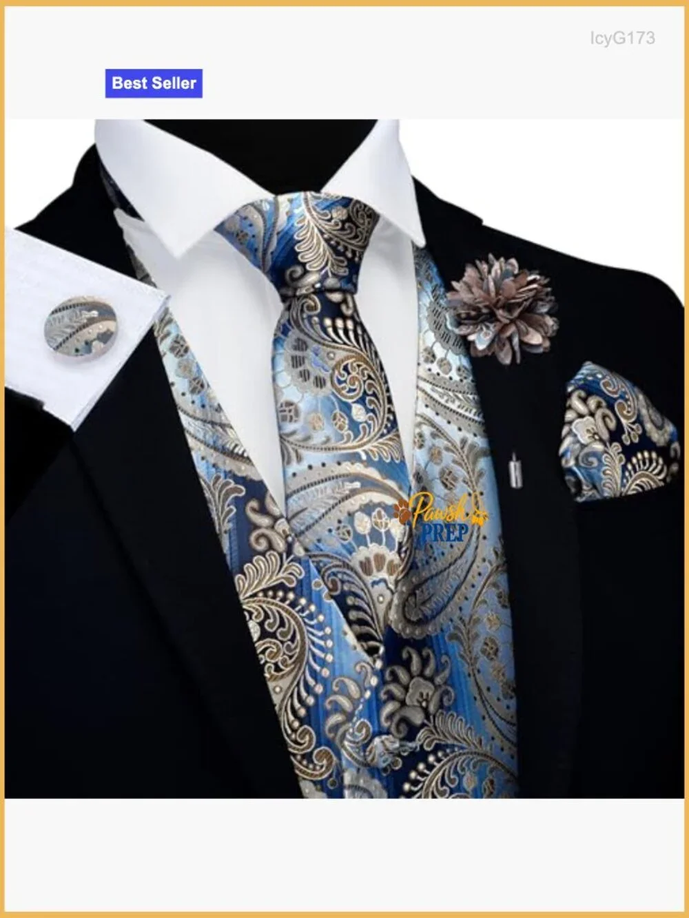 Men's Slim Fit Paisley Vest Set with Tie and Accessories for Wedding